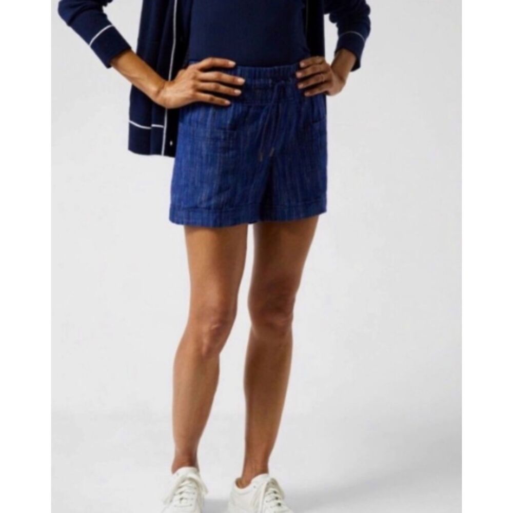 Athleta Cabo Linen Textured 4” Shorts Blue Coastal Beach Vacation Comfy 6